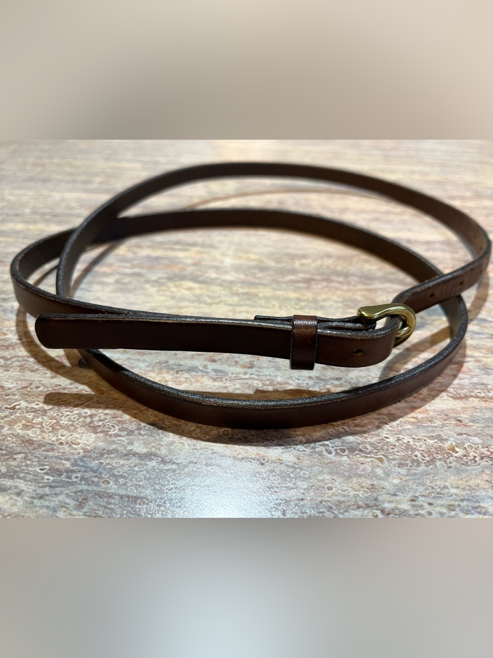Eddie Bauer XXL Slim Dark Brown Leather Belt with Brass Loop EUC